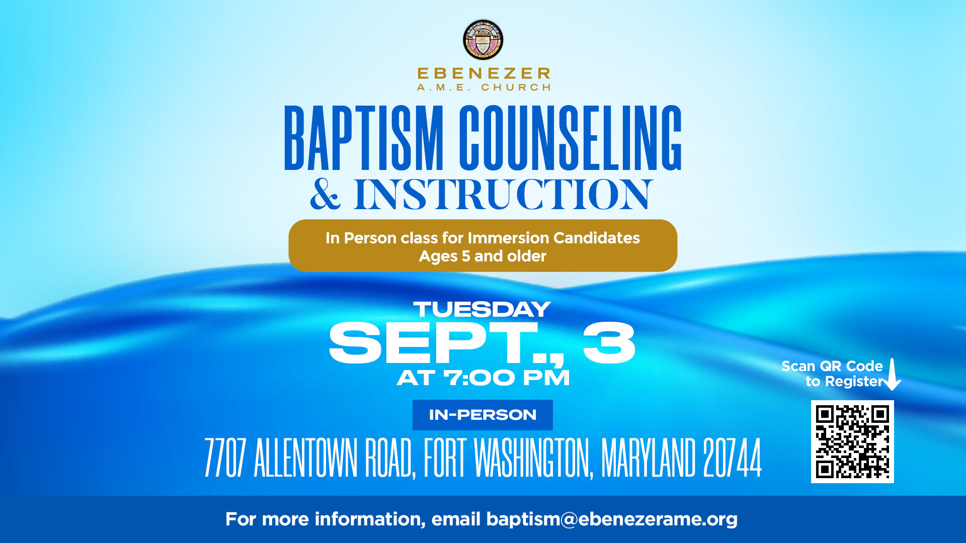 Baptism Immersion Classes Sept 3