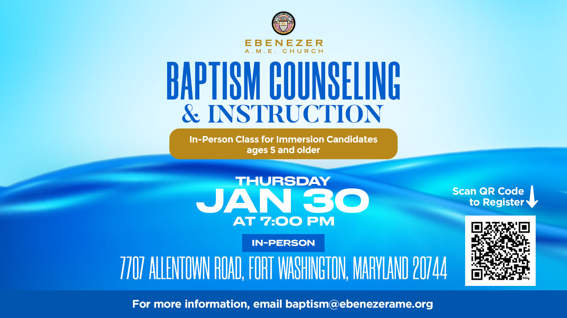 Immersion Baptism Class on Jan 30