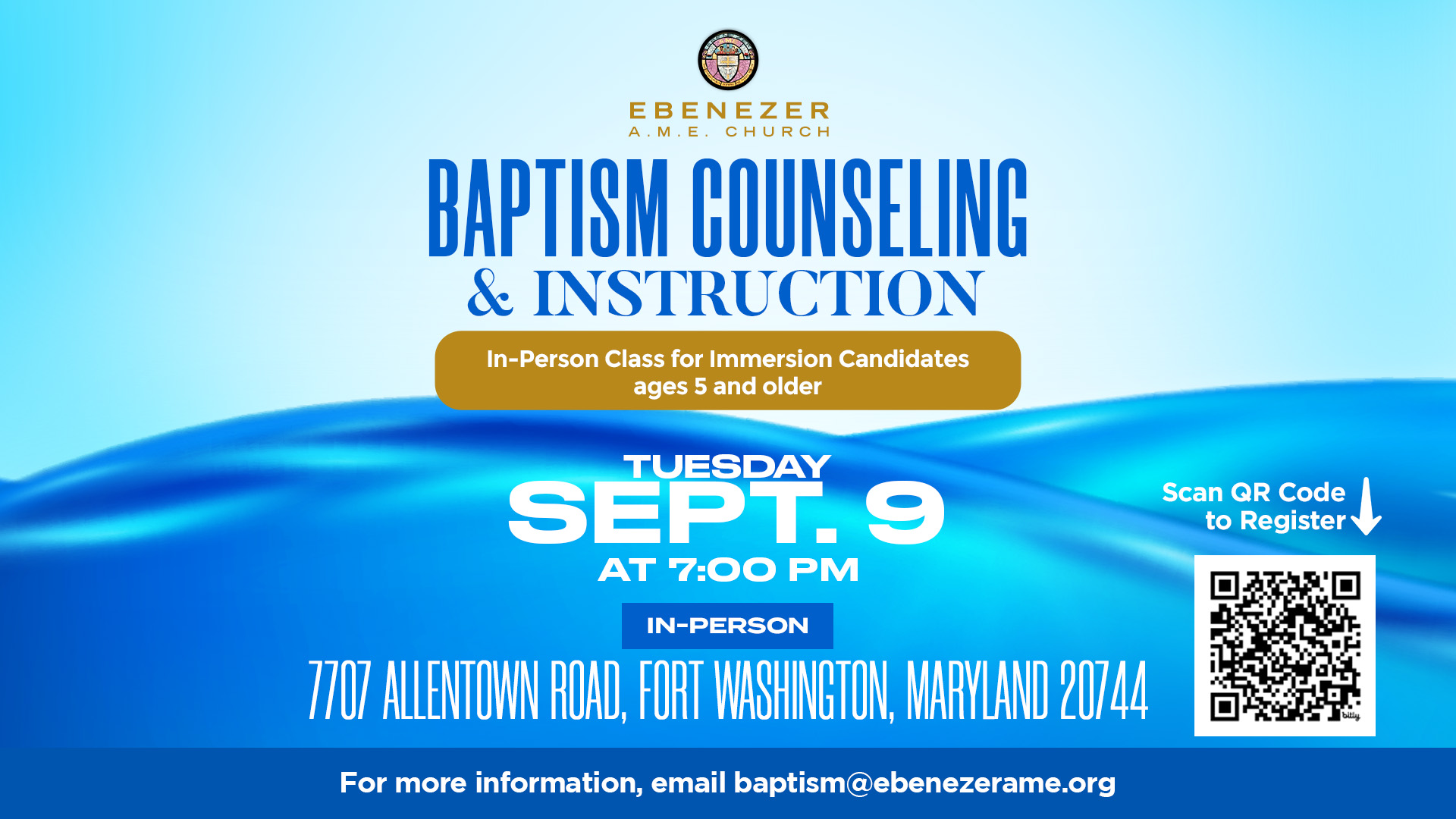 Baptism Immersion Class on Sept 9