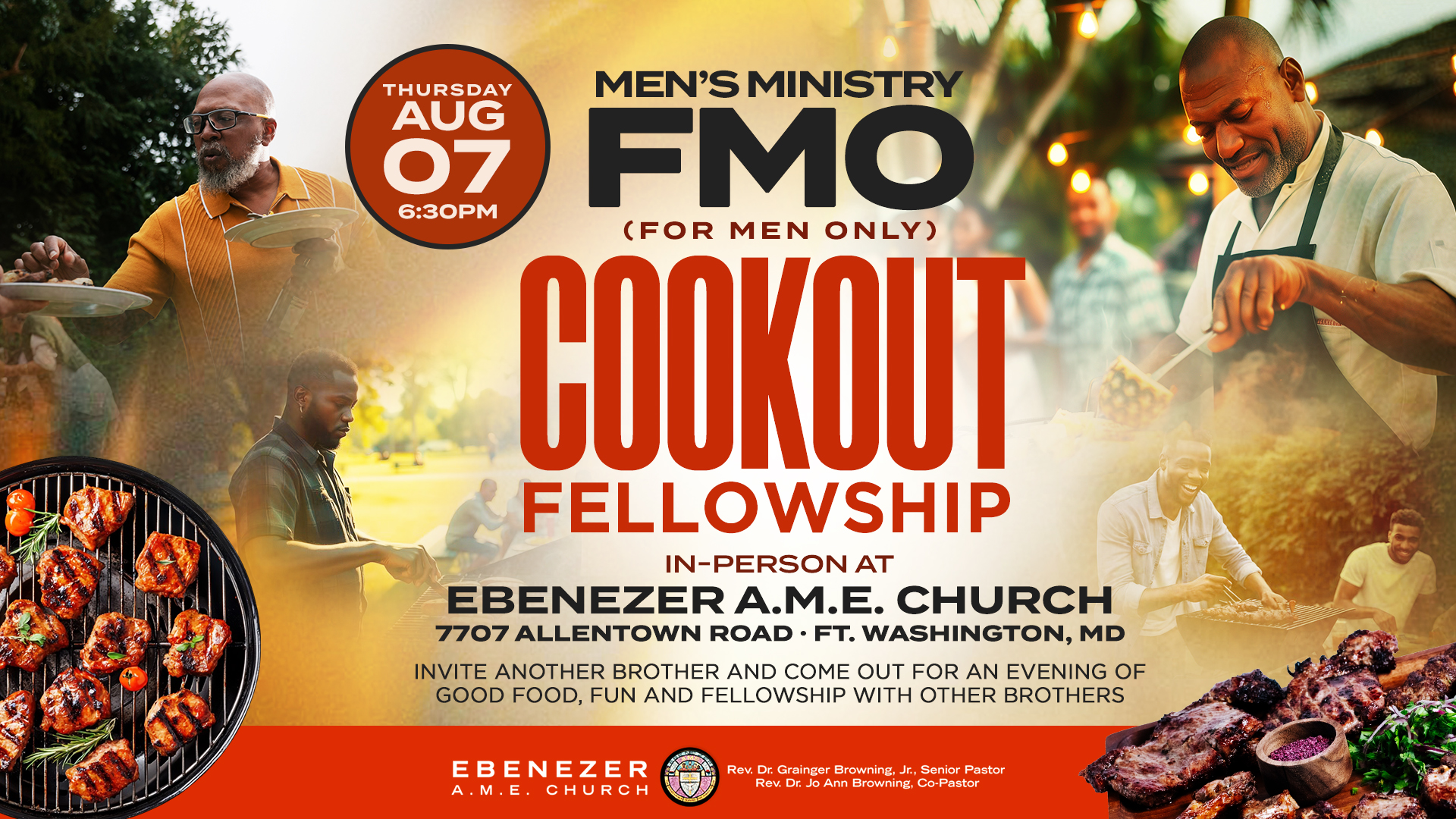 Men's FMO Cookout Fellowship on Thurs., Aug 7