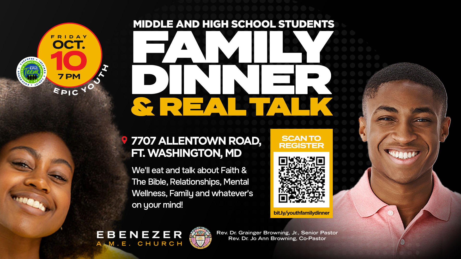 Middle and High Schoolers Family Dinner Night on Fri. Oct 10