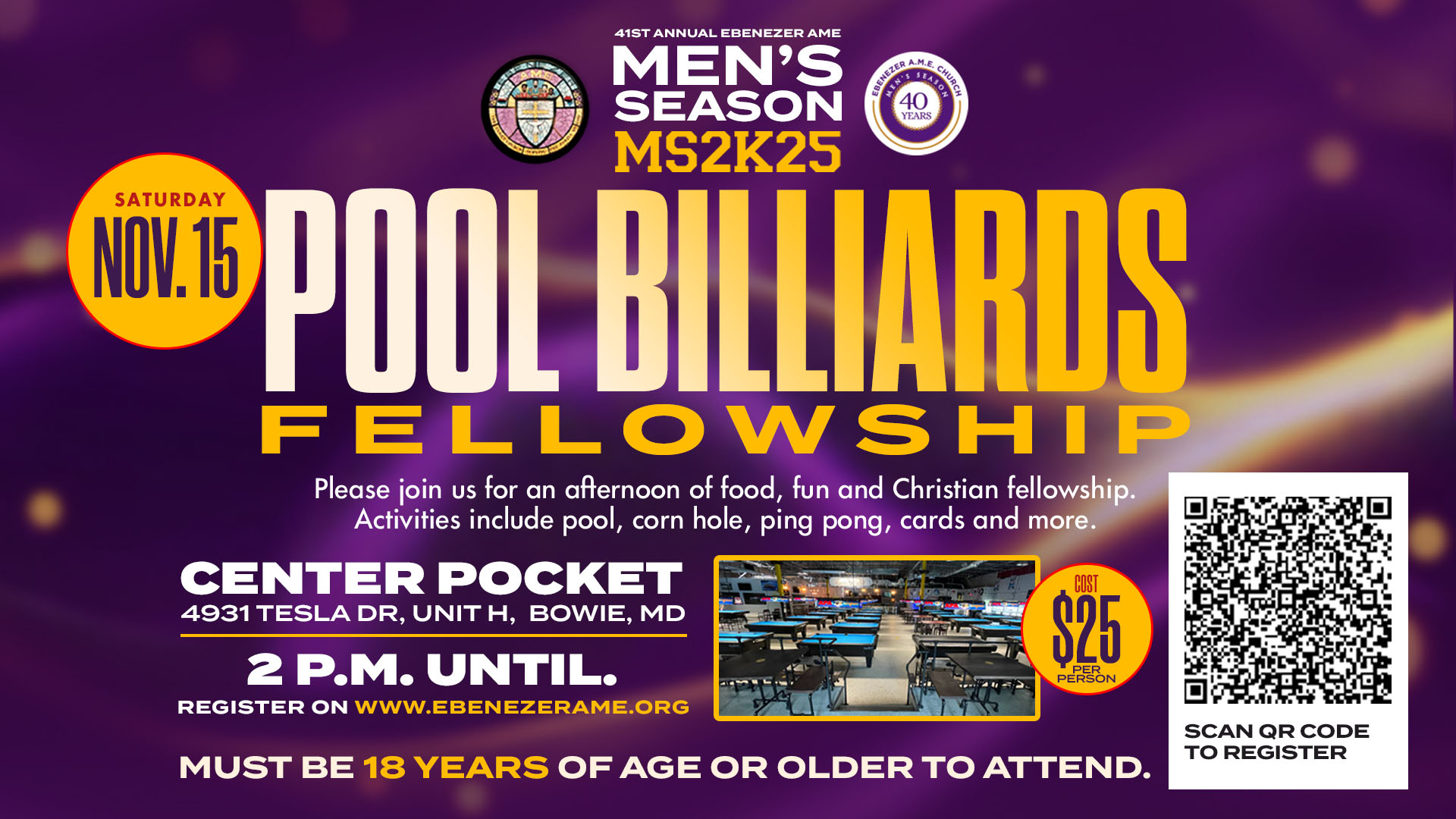 Men's Season Pool/Billiards Fellowship on Nov 15