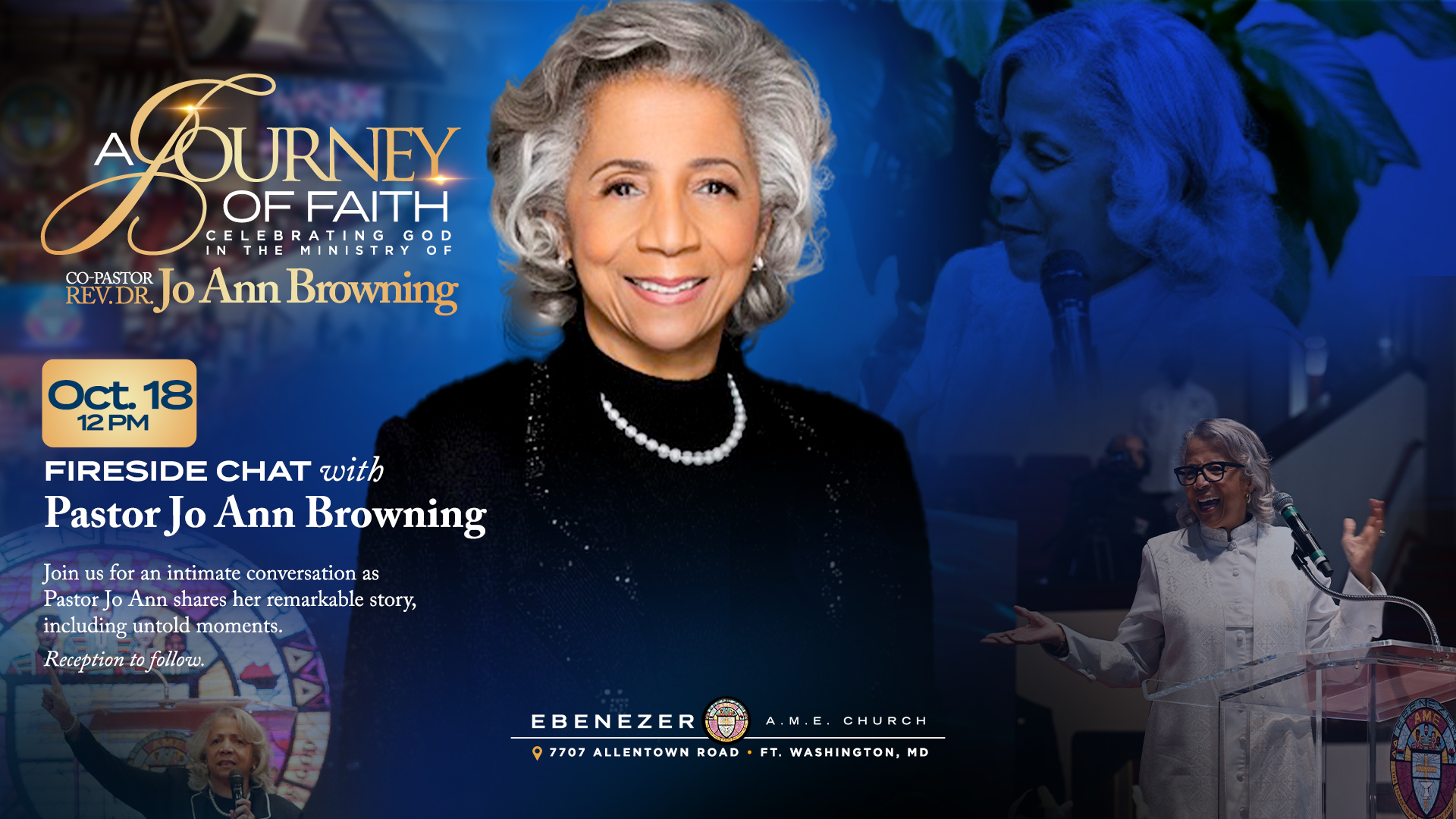 Pastor Jo Ann celebration Fireside Chat on Oct 18