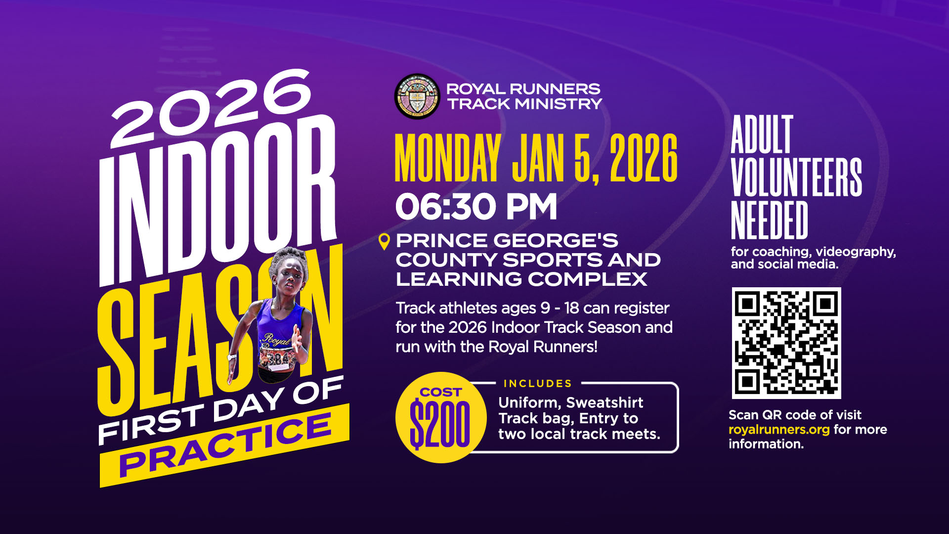Royal Runners Indoor Track Season in Jan -Indoor Season SCREENS Royal Runners 2026 Indoor Track Season starts on Jan 5