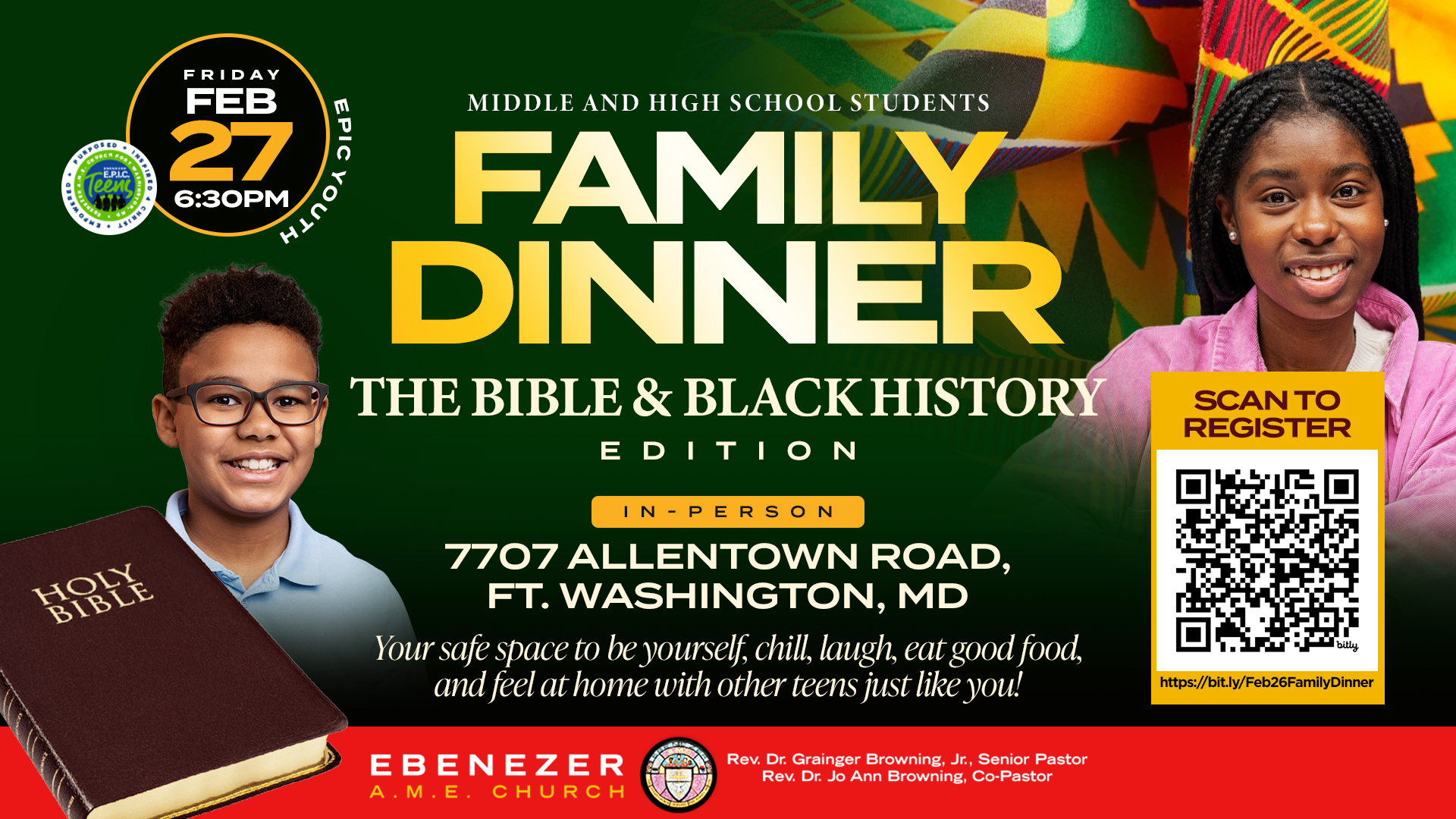 EBENEZER Middle and High Schools Family Dinner 2026 - BHM -YOUNG ADULT SCREENS Youth Family Dinner on Feb. 27