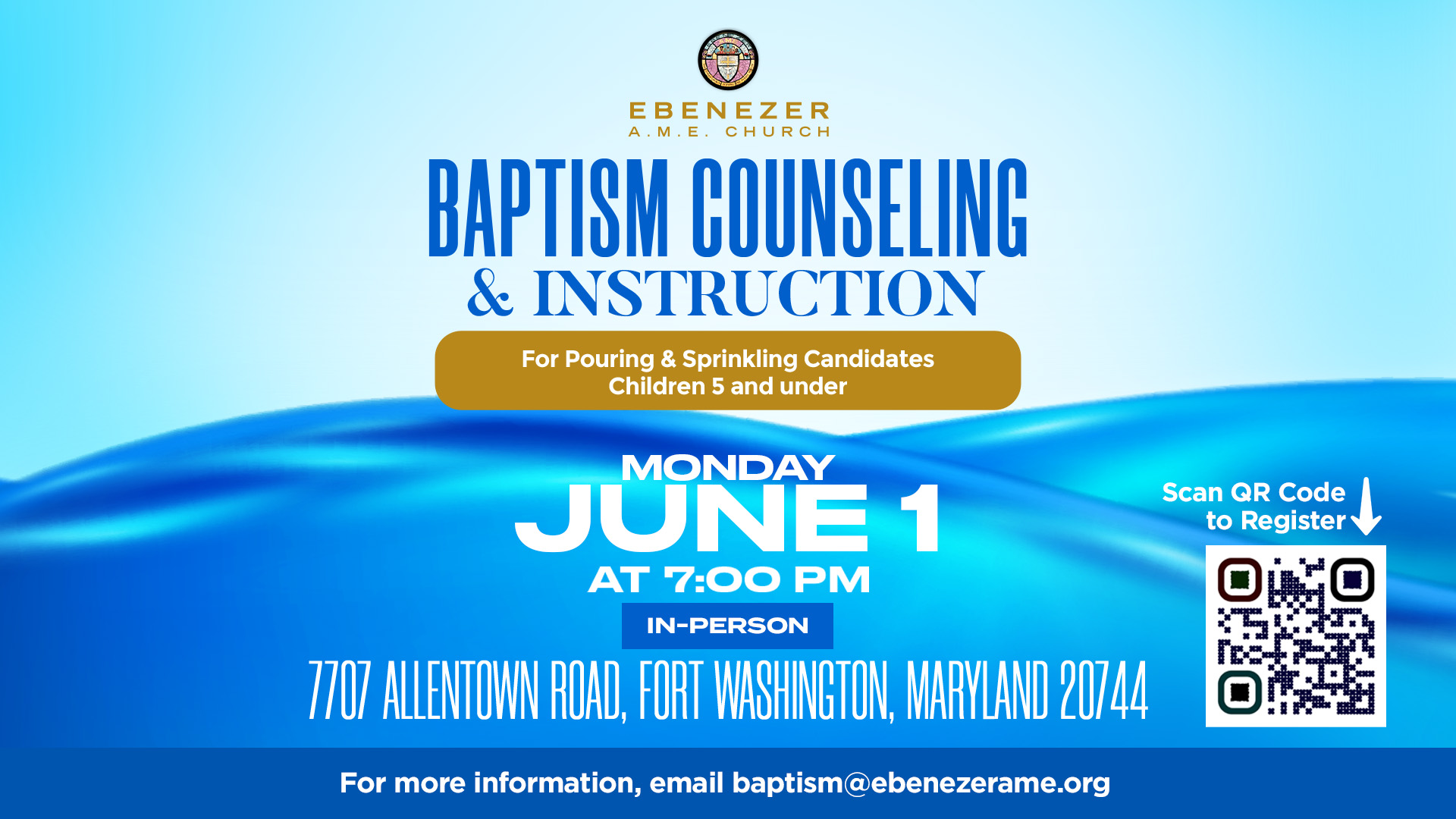 Baptism Pouring & Sprinkling Class on June 1
