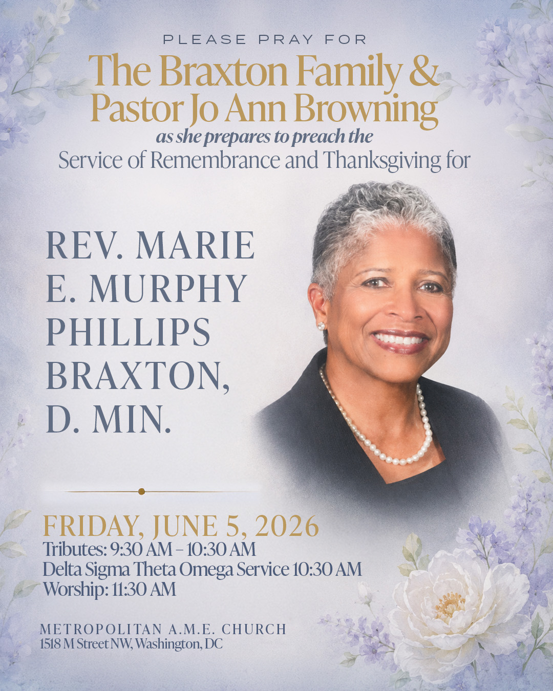 Pastor Jo Ann To preach Memorial Service for Rev. Dr. Marie Braxton