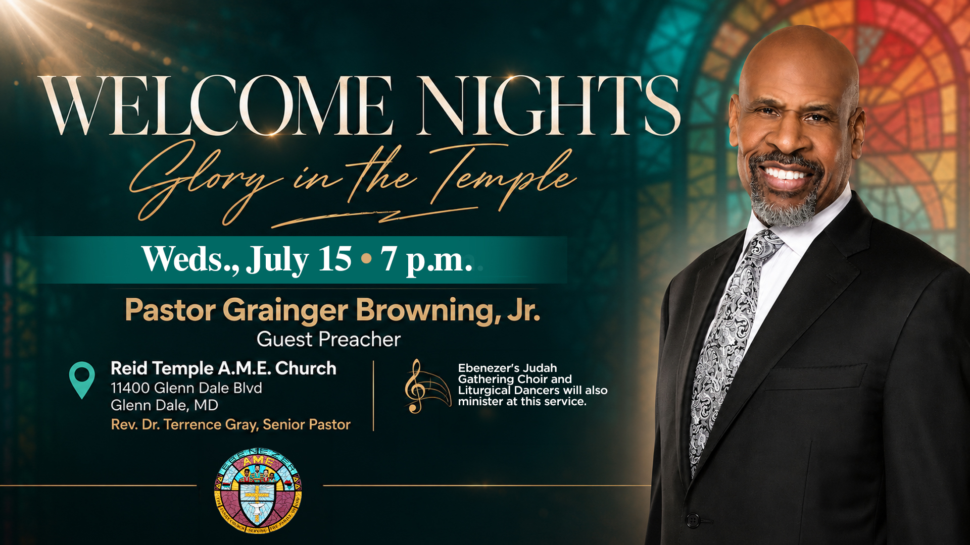 Pastor Grainger to be the guest preacher at Reid Temple on July 15 