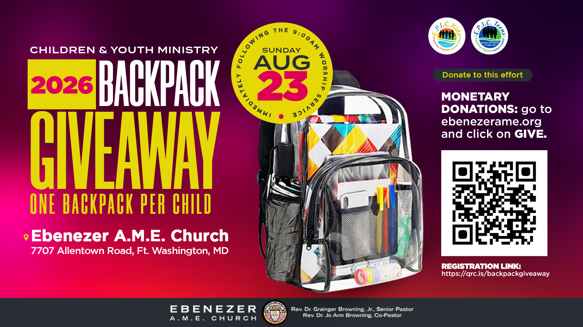 Backpack Giveaway on August 23 