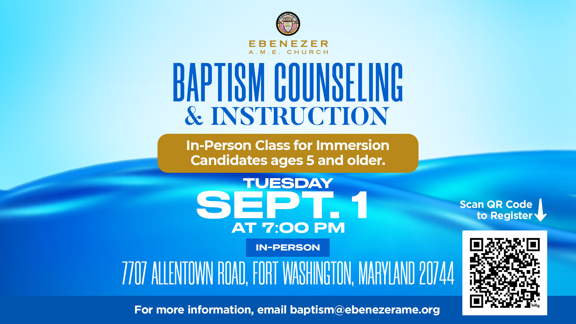 Immersion Baptism Class on Sept 1