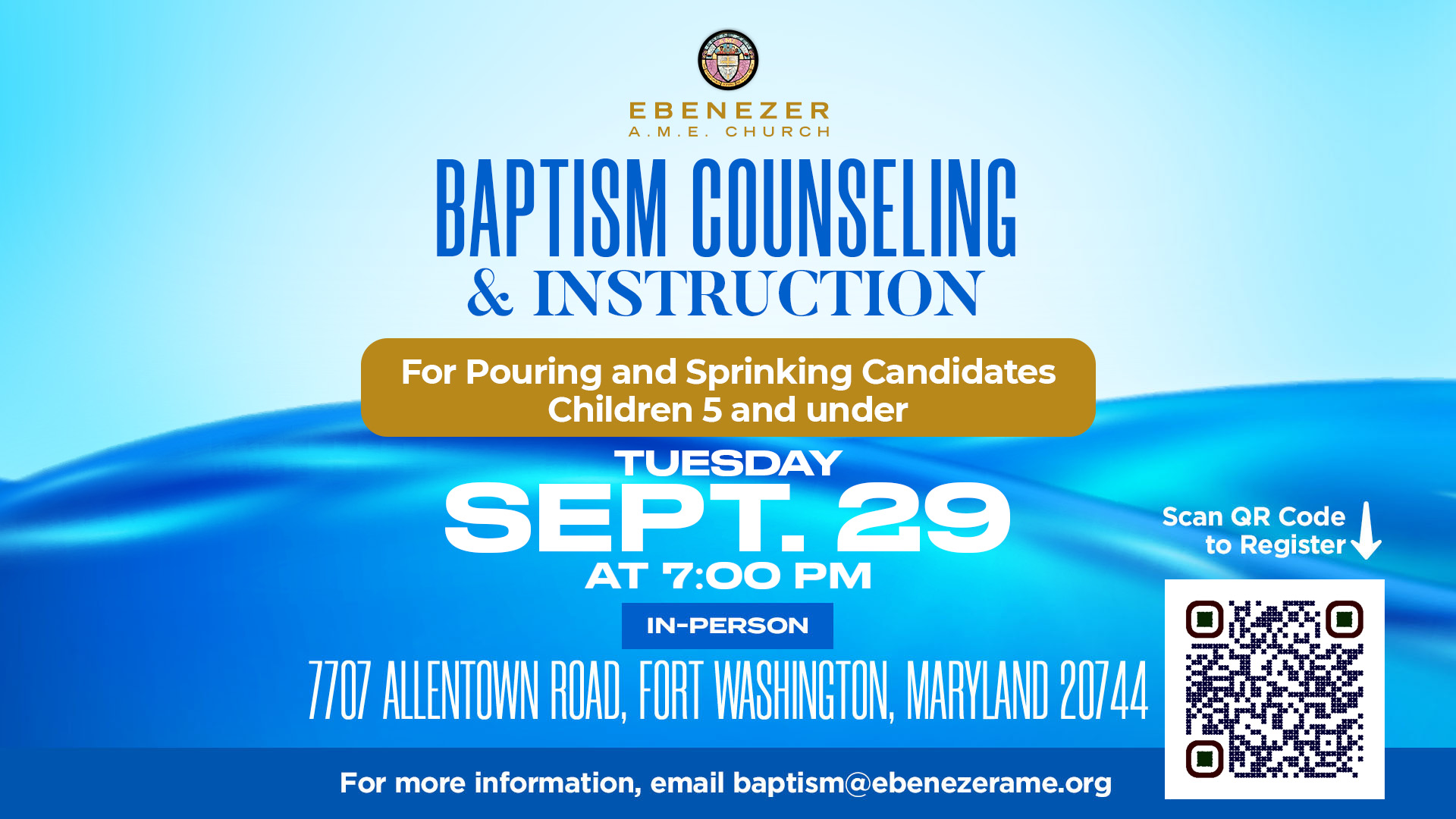 Pouring and Sprinkling Baptism Sept 29 GRAPHIC Pouring & Sprinkling Baptism counseling on Sept 29
