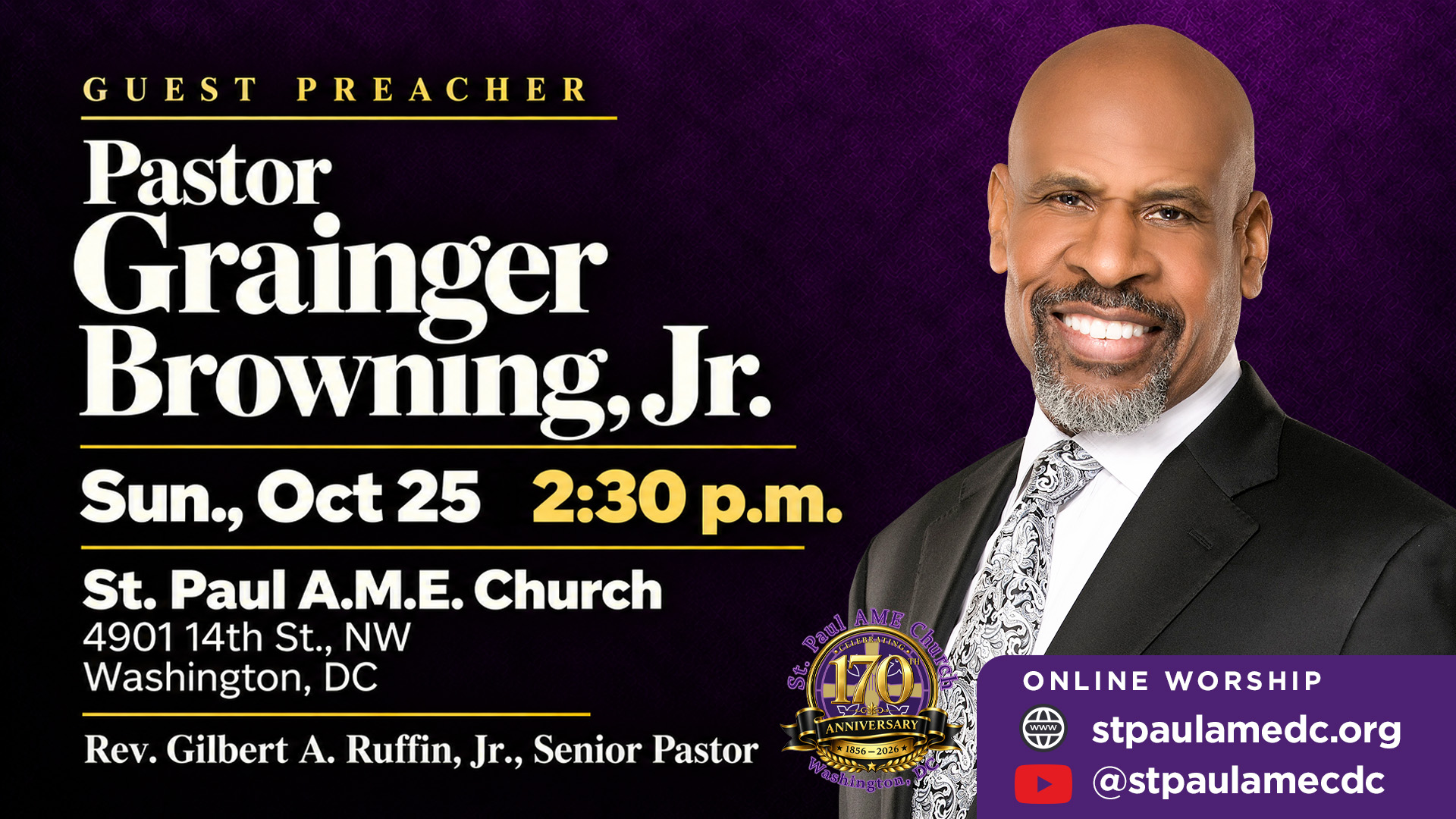 102526-Speaking-Screen (1) Pastor Grainger preaching at St. Paul AME Church on Sun., Oct. 25