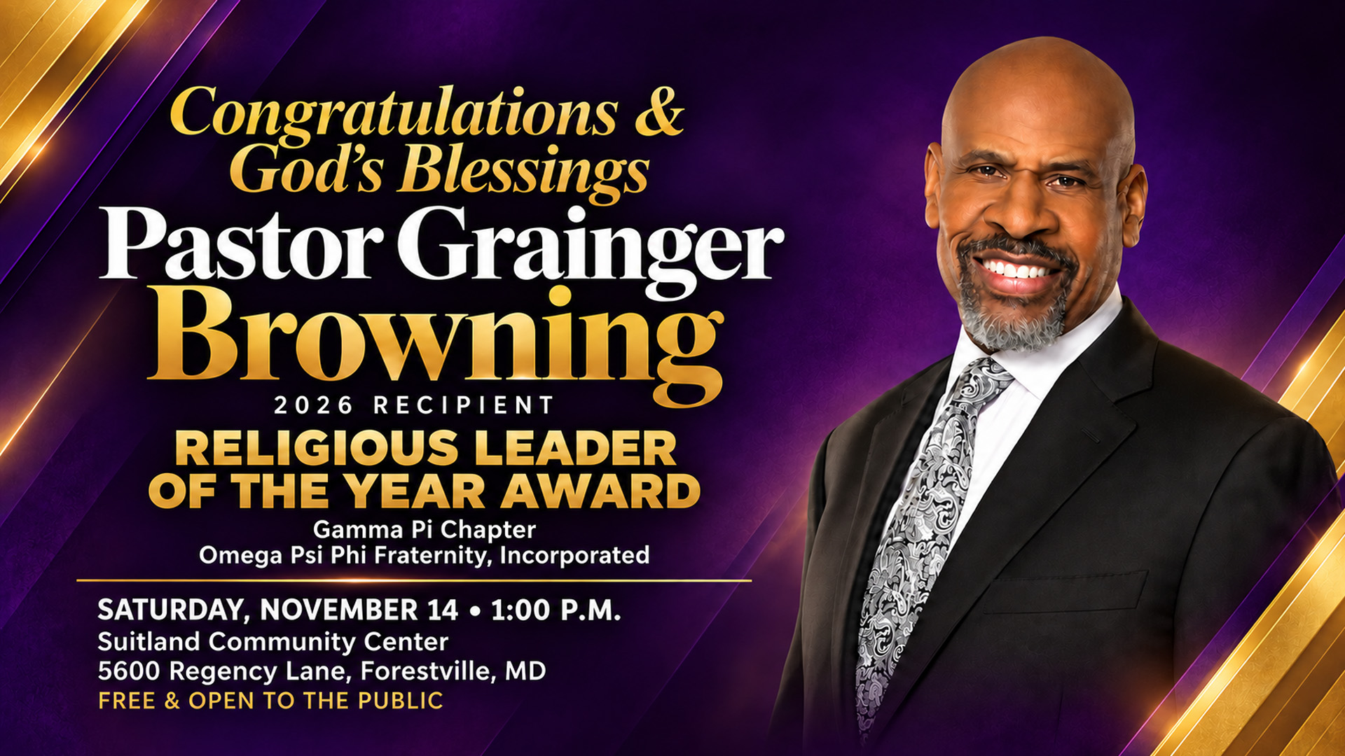 Pastor Grainger Religious Leader of the Year 2026 Pastor Grainger named the 2026 Religious Leader of the Yeawr